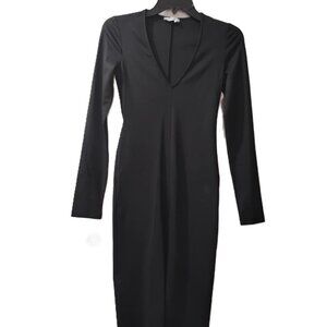 ZARA TRAFALUC -S- V-neckPENCIL BLACK DRESS LONG SLEEVE -(LYCRAS TEXTURED)